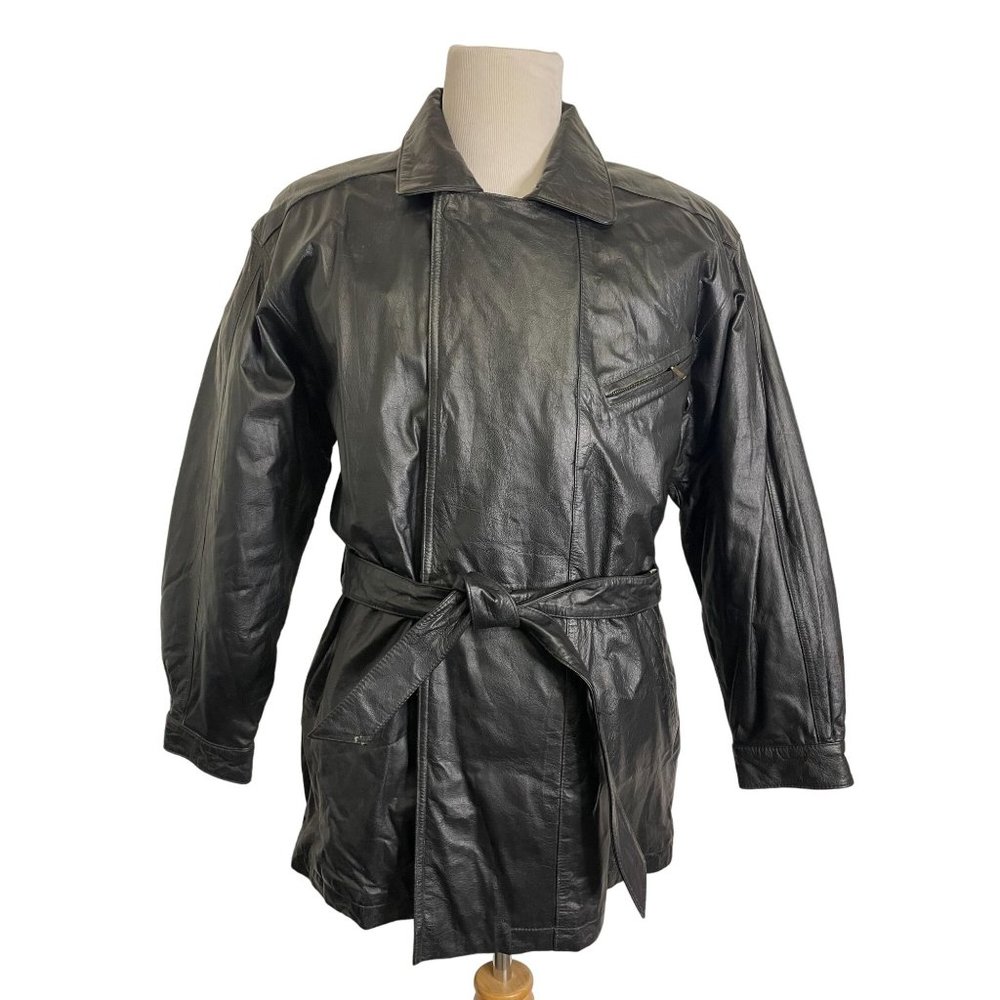 NWT Torriani Solid Long Sleeve Zipper & Button Trendy Black Men's Genuine Leathe